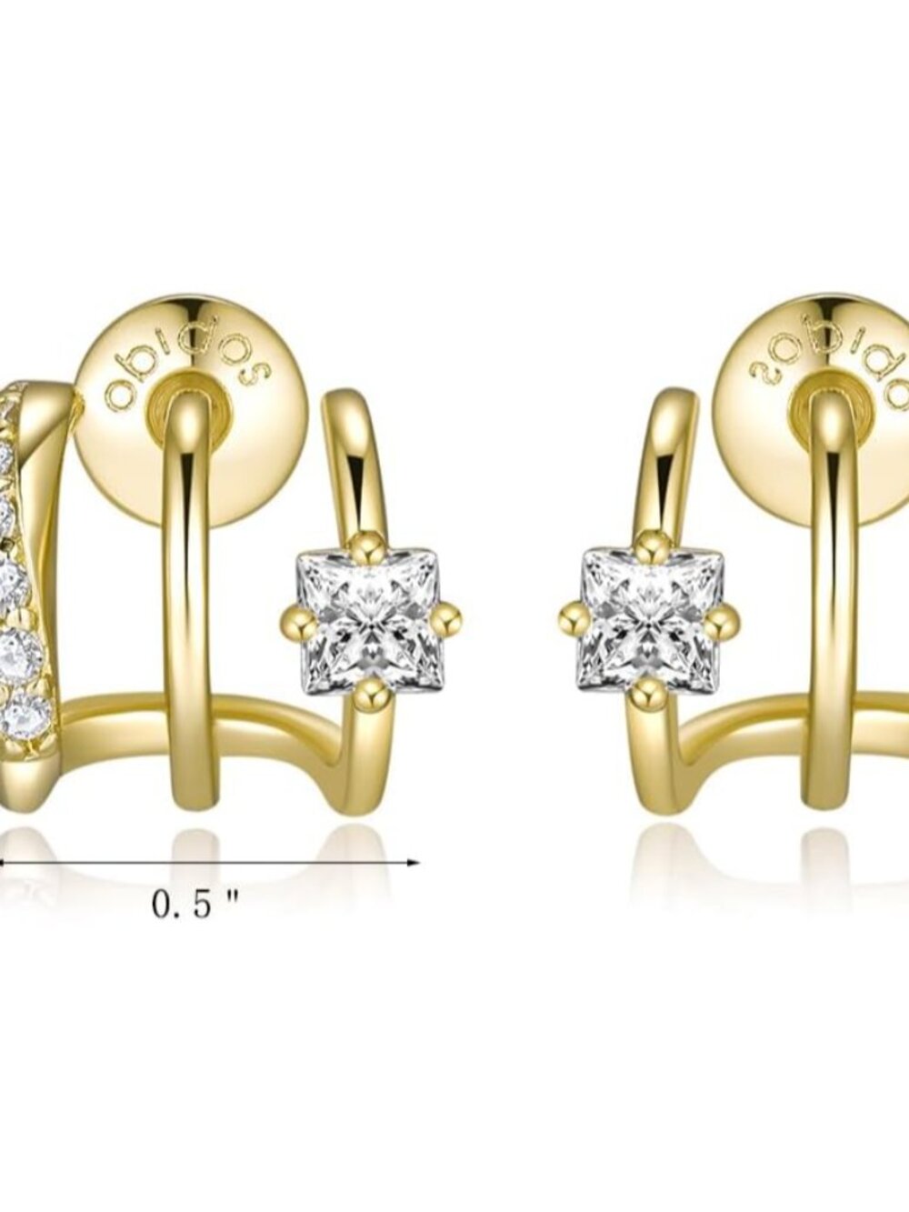 14k Gold Plated Illusion Stud Earrings For Women | Triple Huggie Hoop Earrings F View 5